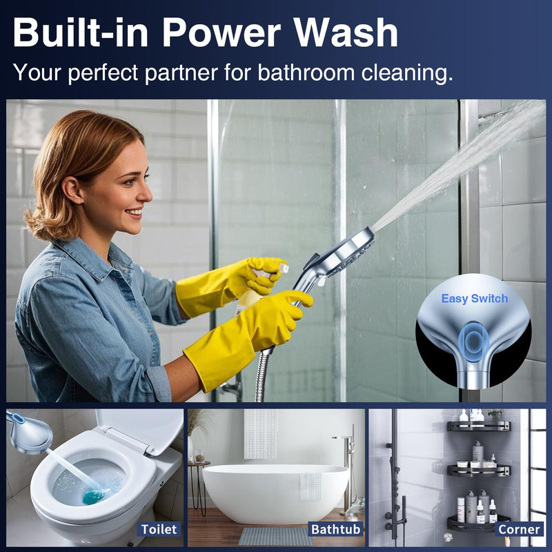 PALAS Filtered Shower Head with Handheld, High Pressure 10-Mode with Filters, Built-in Power Wash, soften hard water Remove Chlorine, Reinforced Hose, Overhead Bracket, Anti-clog nozzle (Chrome) Chrome