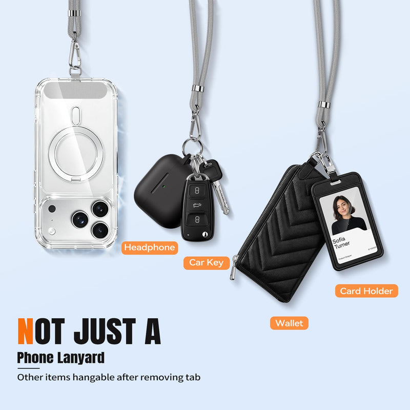 for Phone Lanyard,Anti Theft Travel Essentials | 2 Pack Phone Neck Strap (Adjustable Crossbody), 2 Pack Phone Wrist Strap,4 Pcs Tether Tab,Compatible with iPhone & Android B-black+gray