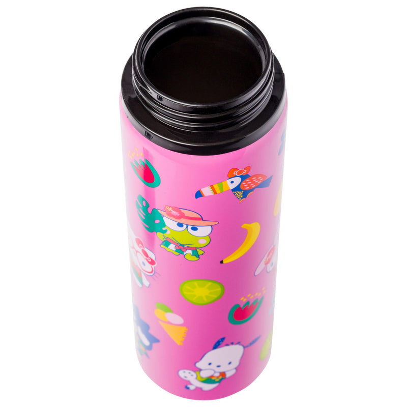 Silver Buffalo Sanrio Hello Kitty and Friends Tropical Stainless Steel Water Bottle Featuring Keroppi, Tuxedo Sam, Badtz-Maru, and Pochacco, 25 Ounces