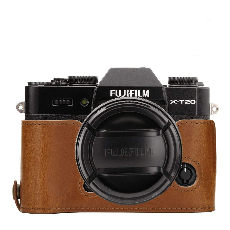 MegaGear Ever Ready Leather Camera Half Case and Strap Compatible with Fujifilm X-T30, X-T20, X-T10 Light Brown