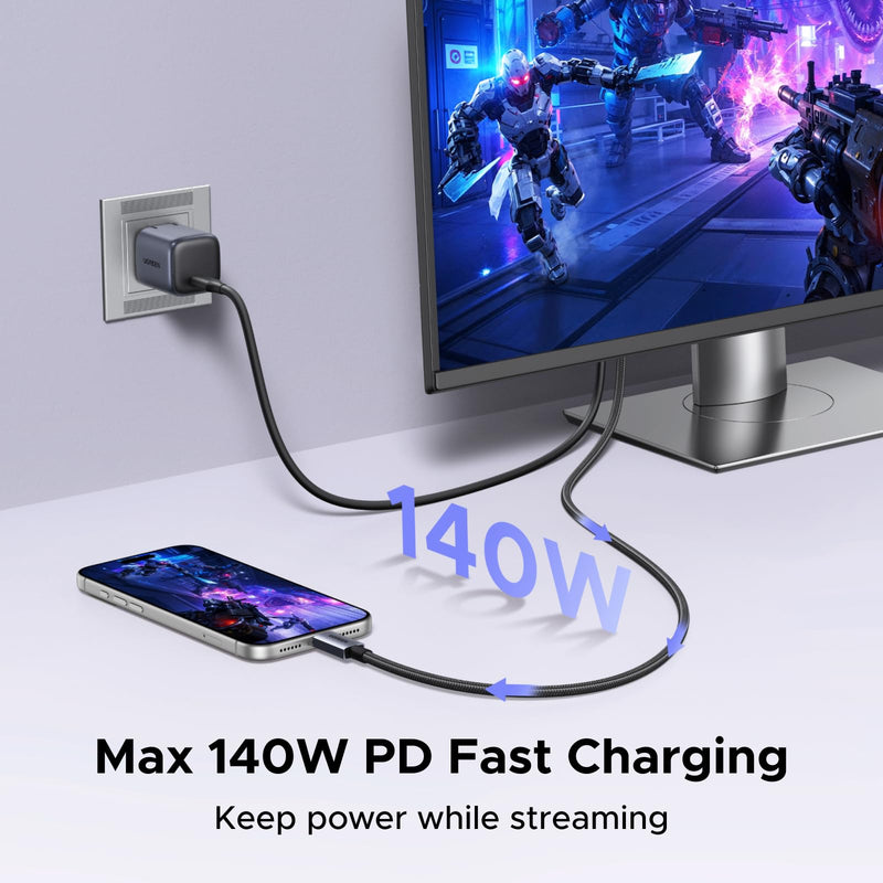 UGREEN USB C to HDMI Cable with 140W PD Fast Charging Adapter 8K@60Hz 4K@240Hz 2-in-1 Thunderbolt Unidirectional Type C to HDMI Compatible with iPhone, SteamDeck, MacBook, iPad, Galaxy S26, XPS, 6.6FT