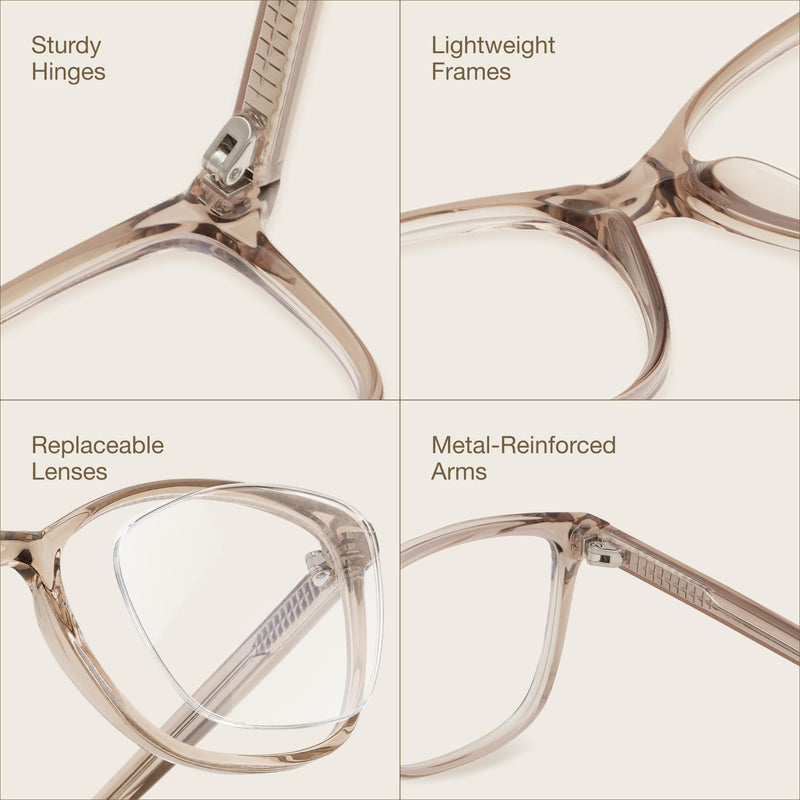 Blue Light Blocking Glasses for Women with Case, Anti Eyestrain UV Glare Computer, Gaming & Phone Eyeglasses Coffee Brown