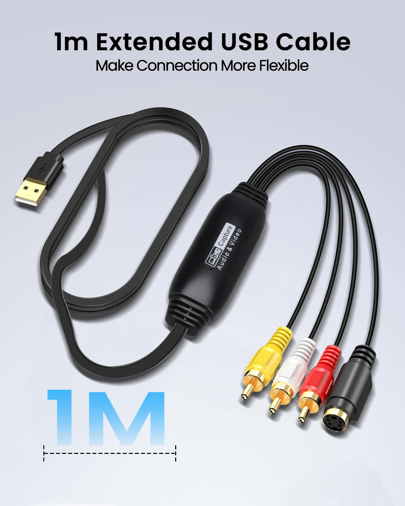  [AUSTRALIA] - VHS to Digital Converter, avedio links USB2.0 Video Cpture Card, RCA AV to USB Audio Video Converter, 1080P Video Capture Device Convert VHS VCR DVD to Digital Adapter, Compatible with Windows, Mac OS Black