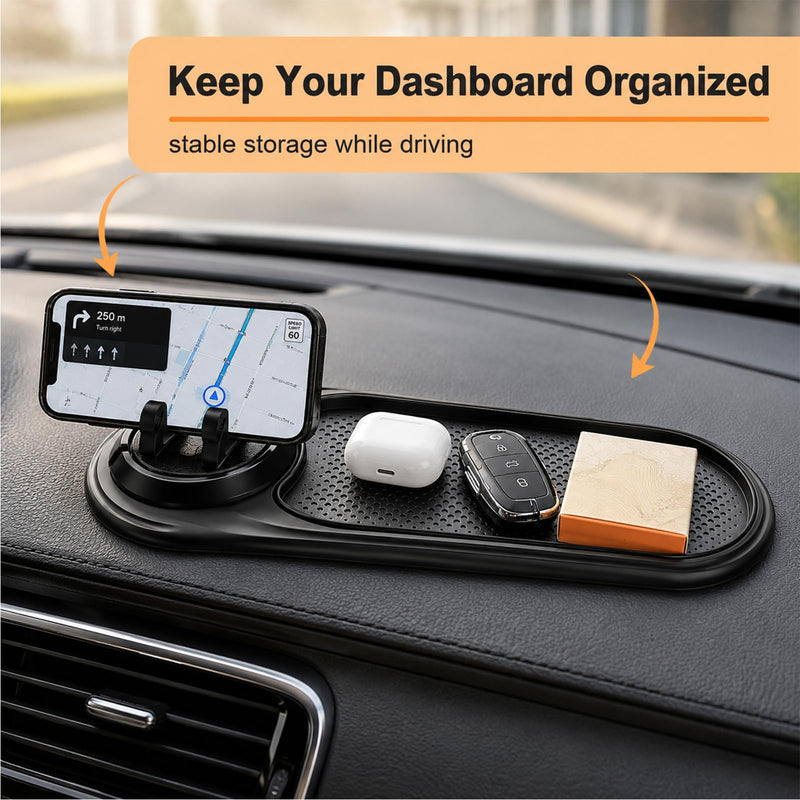 Anti Slip Pad 3 in 1 with Phone Holder | For Car Dashboard Phone Sunglasses Keys, PVC Non Slip Mat with 360 Rotation and Hidden License Plate Holder