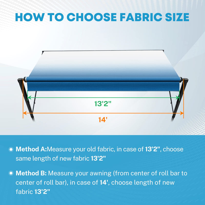 Kohree 18' Rv Awning Fabric Replacement, Camper Trailer Awning Replacement 19oz Weatherproof Heavy Duty Anti-Fading with Pull Strap, Outdoor Canopy for Motorhome, Blue Fade, (Fabric 17'2") 18' (Fabric 17'2")