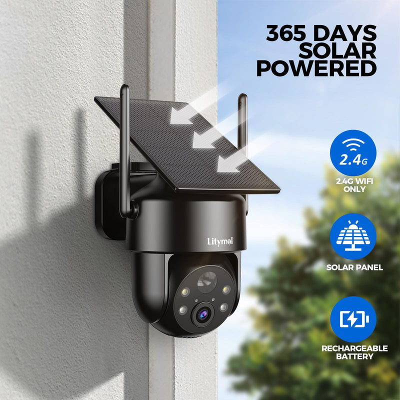 2K 2.4g WiFi Security Cameras Wireless Outdoor, 360° View Solar Cameras for Home Security, Color Night Vision, AI Detection, 2-Way Audio, Spotlight Siren Alarm, SD/Cloud Storage