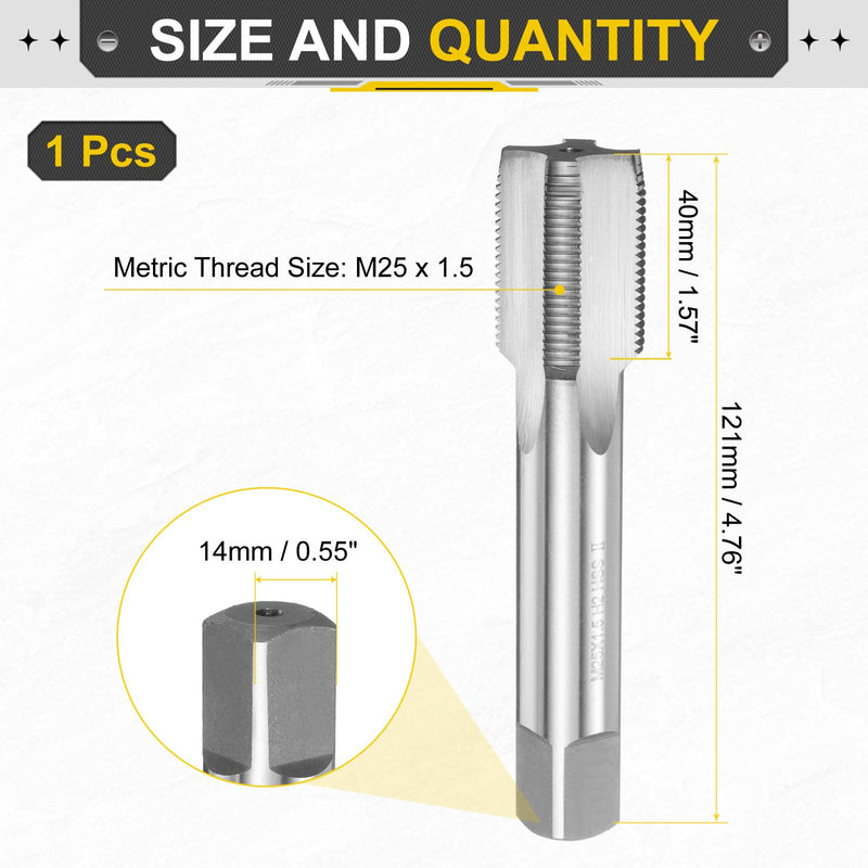 uxcell Hand Plug Tap M25 x 1.5 H2 Metric Thread Plug Style Taps Straight Flute Screw Tapping Threading Tool High Speed Steel HSS6542
