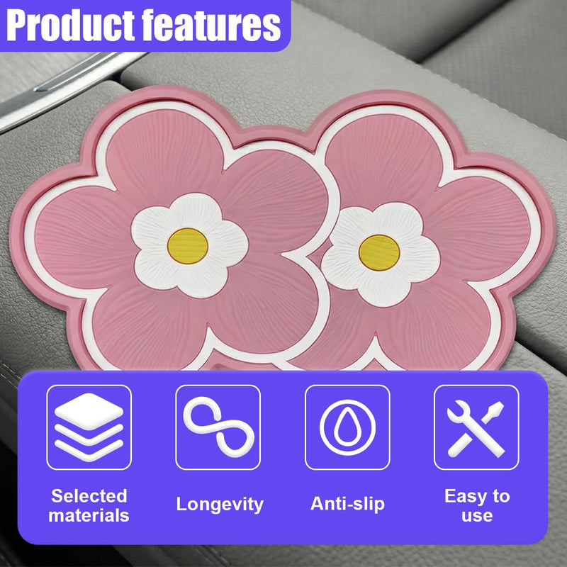 Flower-Shaped Car Dashboard Non-Slip Mat, 10.23''×5.9'' PVC Reusable Dash Gripping Pad, Multifunctional Auto Interior Sticky Organization Accessories for Cell Phone, Key, Coin (PinkWhite) PinkWhite