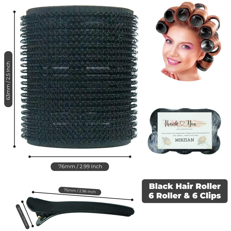 25 Pcs Hair Rollers Set – 6 Extra Large 76mm Rollers with 6 Clips, 10 Grips, Comb, Braid & Storage Bag – Big Hair Rollers & Fringe Roller for Volume, Bangs, Heatless Curls, Travel-Friendly Styling