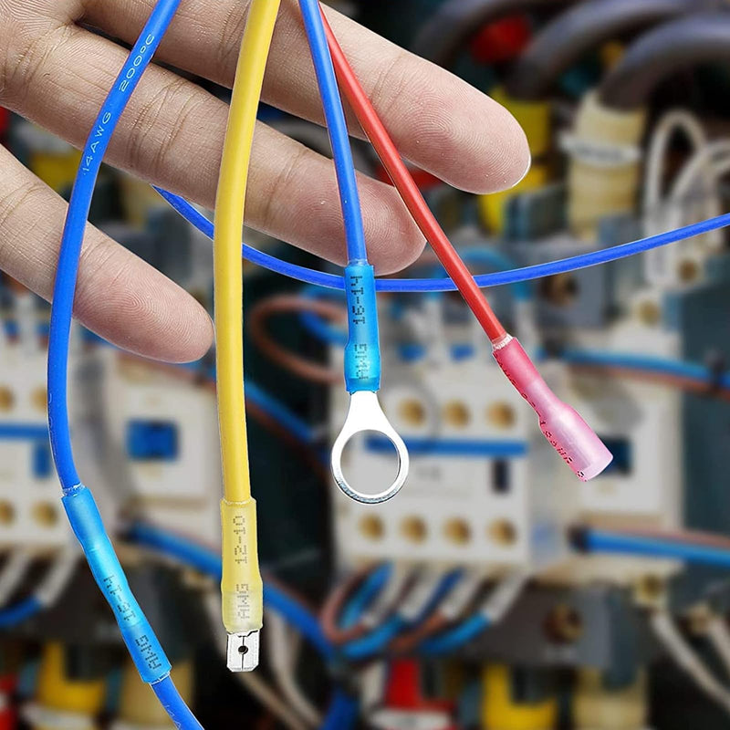 270PCS Marine Grade Heat Shrink Wire Connectors, AWG 22-10 Electrical Eyelet Kit, Waterproof Eyelet Connectors Incl. Ring Fork Spade Butt Splices Hook Crimp Terminals
