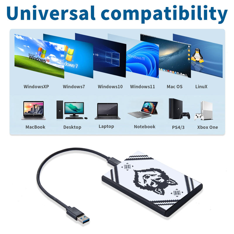 2.5 Inch 500GB External Hard Drive, Portable Hard Drive for Windows, Ultra Slim External HDD Compatible with PC, MAC, Laptop, PS4, Xbox One, Xbox 360, Plug and Play Wolf