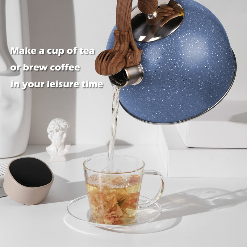 Whistling Tea Kettle for Stovetop, 2.6 Quart Stainless Steel Water Teapot Boilers for Stovetops, Induction Stone Kettle with Loud Whistle - Perfect for Preparing Hot Water, Coffee,Milk (Blue) Blue