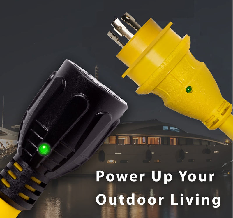 NAT 30 amp to 110 Adapter︱NEMA L5-30P to 5-15R Shore Power Cord 1.5FT︱30A to 15A with LED︱Indicator Heavy Duty 10AWGX3C 100% Copper︱STW UV & Cold-Resistant Jacket (30M/15F)