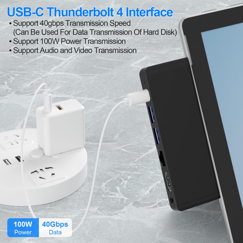 Surface Pro 9/Pro 11 Hub Docking Station with 4K HDMI, Thunerbolt 4(8K Video+40Gbps+100W Power), 100M Ethernet, USB3.0, SD TF Card Slot, 3.5mm Audio, Triple Display for Surface Pro 9/Pro X Accessories For Surface Pro 9/X/10/11 with Ethernet