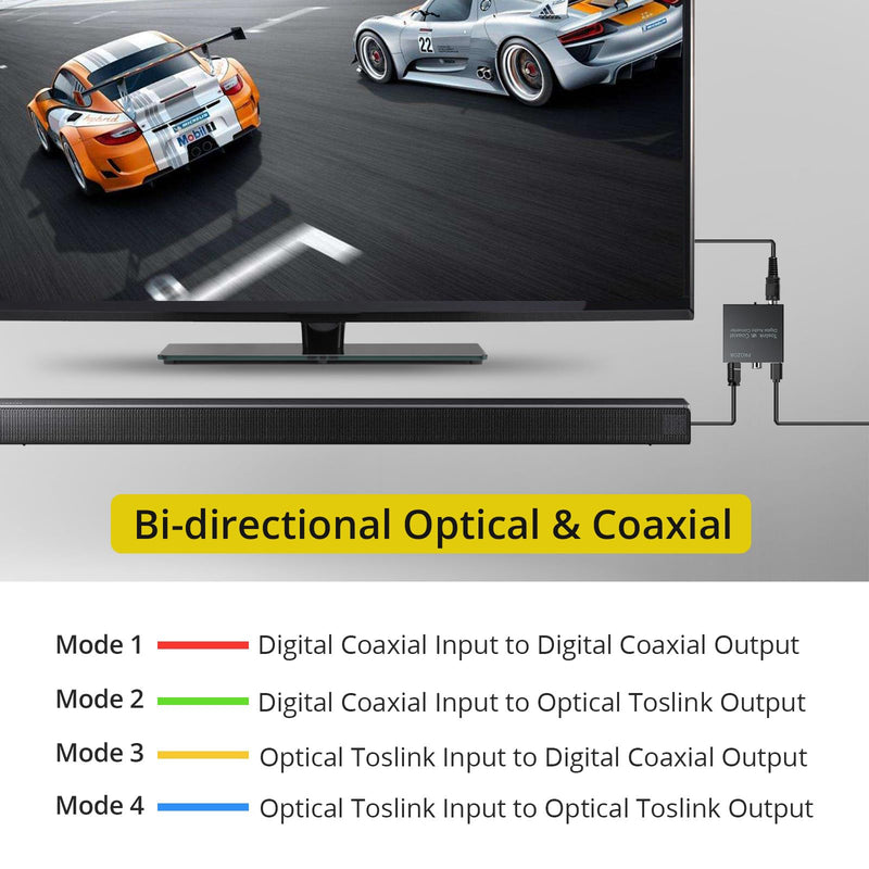  [AUSTRALIA] - PROZOR 192K Bi-derectional Coaxial Optical Converter, Optical SPDIF Toslink to Coaxial, Coaxial to Optical SPDIF Toslink, Support DTS/Dolby-AC3, Bi-derectional Digital Splitter with Optical Cable