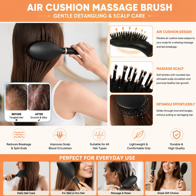 Round Hair Brush & Cushion Hair Brushfor Quick Blow Drying & Styling, Smoothing Vented Barrel Ergonomic Handle Fast Drying Round Brushes Hair for Women Salon Home All Types Volume Tool