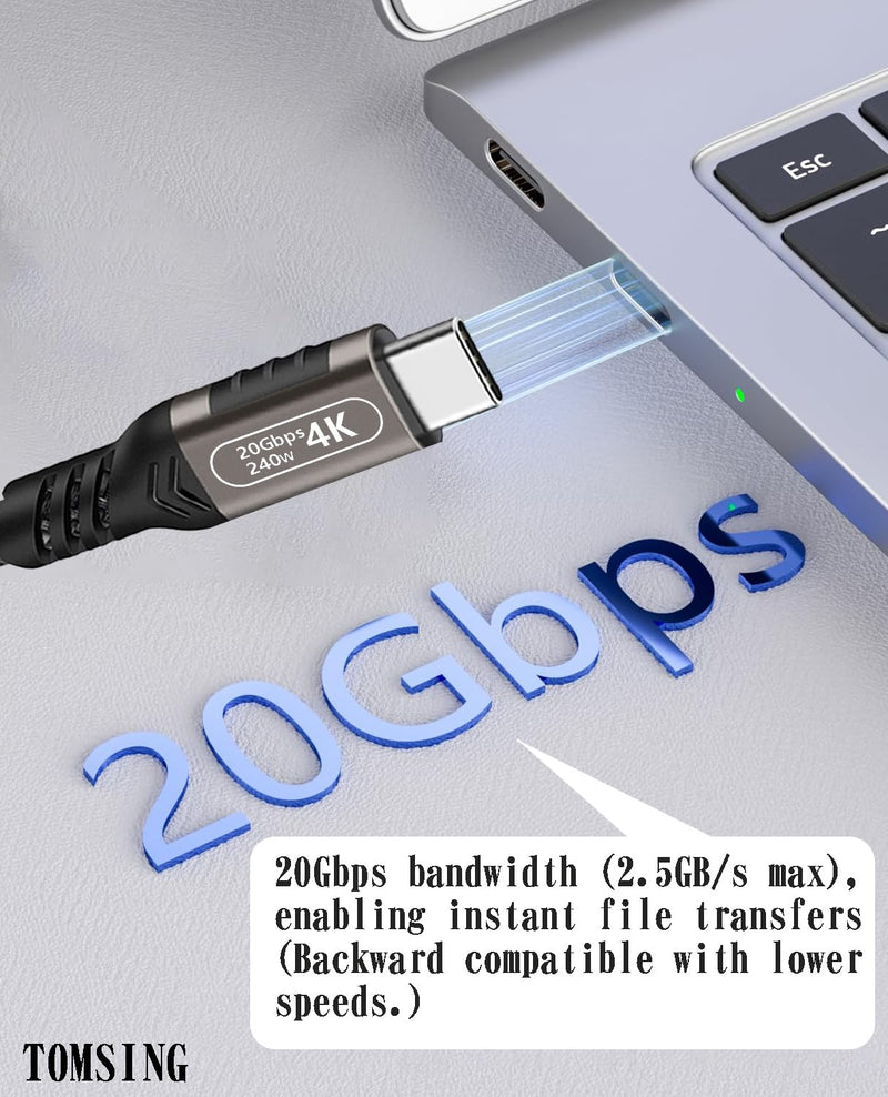 9.8FT USB C Extension Cable（240W/20Gbps/4K@60Hz）,Type-C Male to Female,Extension Charging & Sync for Keyboard, Mouse, PlayStation, Xbox, Flash Drive, Printer, Camera and More（Gunmetal） 9.8FT（240W/20Gbps) Gunmetal(Braided) 1