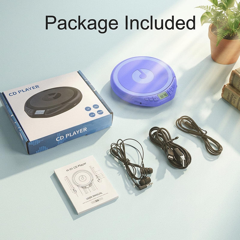 Portable CD Player with Earphones,Personal CD Discman Player | for Home Car with Anti-Skip Shockproof Protection, Small CD Player with LCD Display for Music Lovers Blue