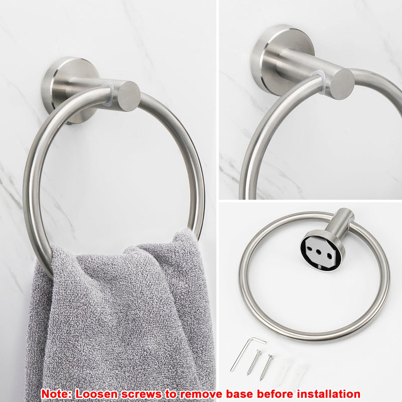 NearMoon Bath Towel Ring, Bathroom Hardware Accessories-Thicken Stainless Steel Hand Towel Holder for Bathroom, Modern Round Towel Hanger Wall Mounted (Brushed Nickel, 3 Pack) Brushed Nickel