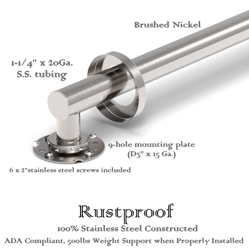 Bath, Shower and Toilet Safety Grab Bar for Seniors and Handicaps, ADA Compliant Mobility Aid Balance Assist Handle, Stainless Steel 9 Inch Brushed Nickel
