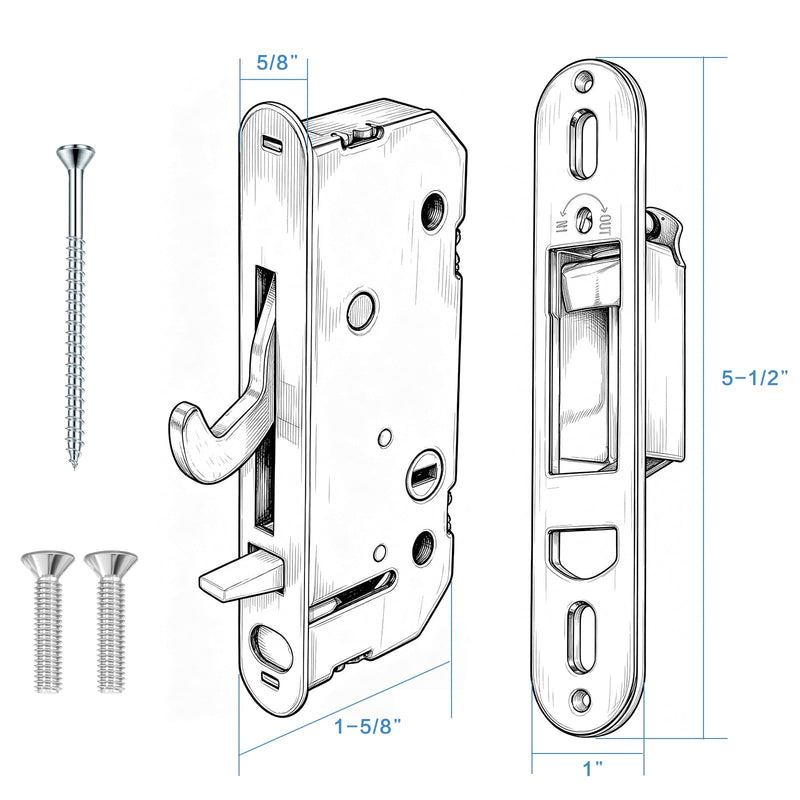 Sliding Patio Door Reachout Lock and Receiver Kit – Compatible with Andersen 2-Panel Gliding Doors (1986-Present), Non-Handed Replacement Parts, 2-9/16" Hole Centers, for Window, Screen, Glass