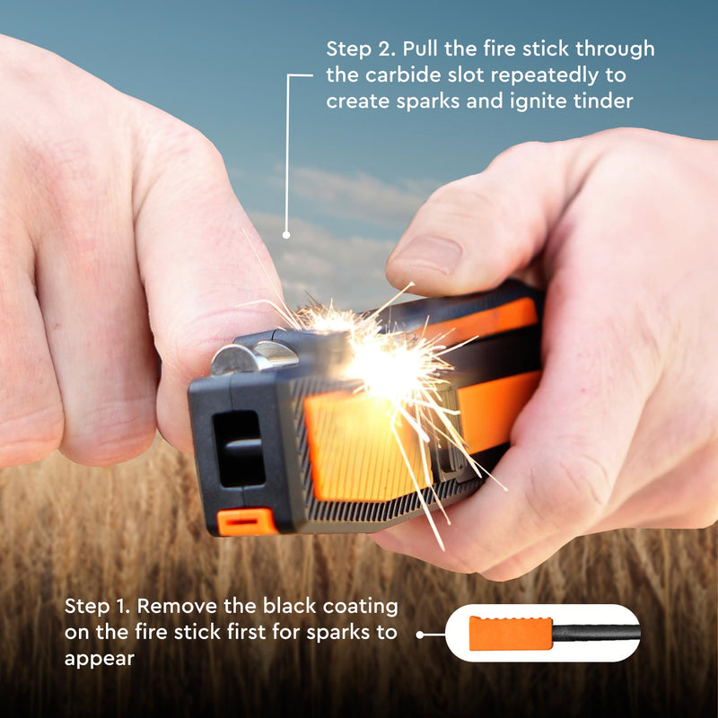 8-in-1 Pocket Field Knife Sharpener – Guided Diamond Whetstones, Diamond Rod, Leather Strop, 2 Sharpening Slots, Fire-Starter Ferro Rod & Whistle – Outdoor, Yard, Camping by Orange Ninja