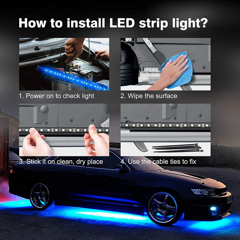 Underglow Car Lights, 4 pcs RGB-IC Smart LED Lights with APP and Remote Control, 16 Million Colors DIY Sound Active Function Music Mode, Underglow Kit for Car, SUVs, Trucks (Dream Color) Dream Color