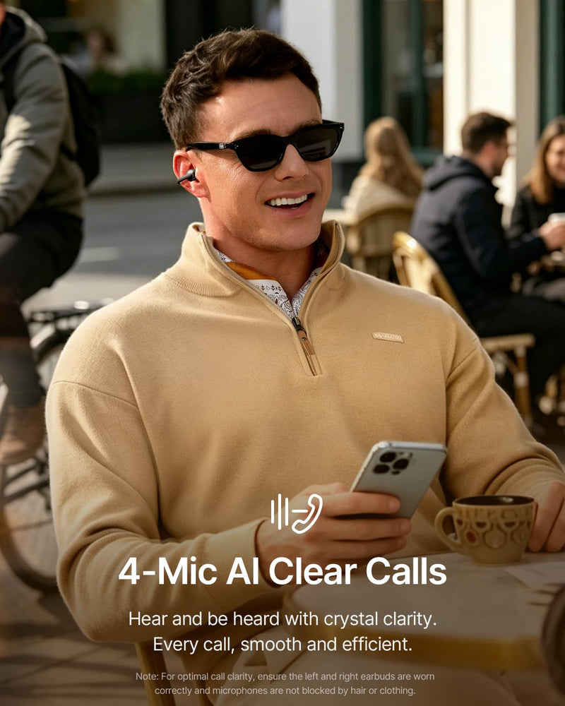 Baseus Bowie MC2 Open Ear Clip On Earbuds, CloudComfort 2.0 Wrap-Around Design, LDAC Hi-Res Audio, Bluetooth 6.0, 55H Playtime, 4-Mic AI Clear Call, IP67 Waterproof for Running Gym Workouts Black