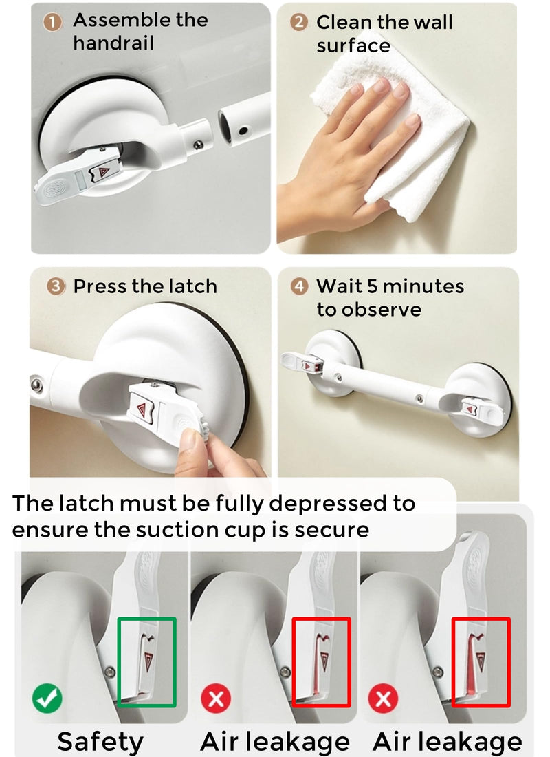 Heavy Duty Grab Bars for Bathtubs and Showers, 300-pound Weight Capacity, 17in Suction Shower Grab Bars for Seniors, No Drilling Waterproof(Gray) Gray