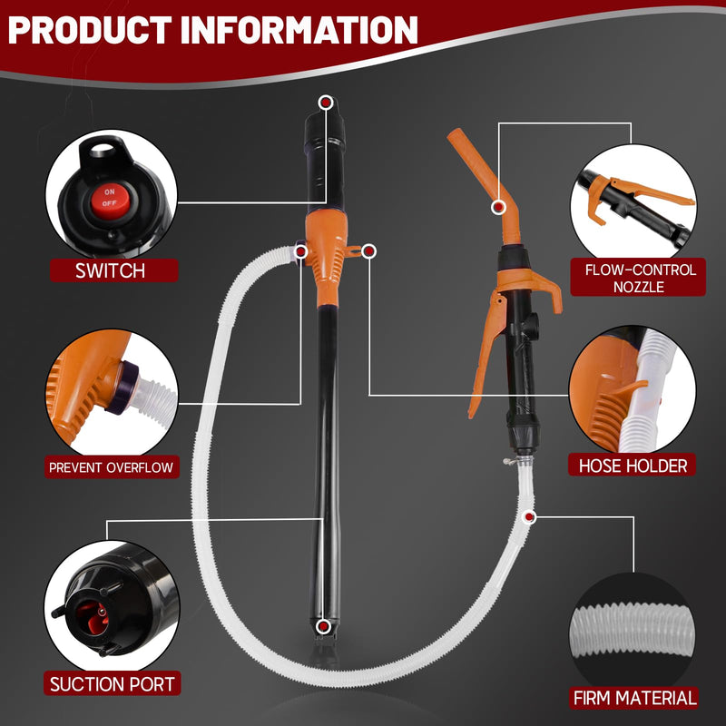 Battery Operated Gas Pump with Nozzle - Battery Powered Gasoline Transfer Pump With 3 FT Long Hose 2.2 GPM Transfer Pump For Water Kerosene Gas Can Hand Fuel Pump