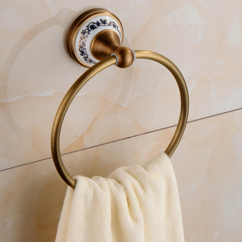 Towel Ring Antique Brass Hanger Hand Towel Holder for Bathroom Kitchen Accessories Wall Mounted,Porcelain Design Towel Ring