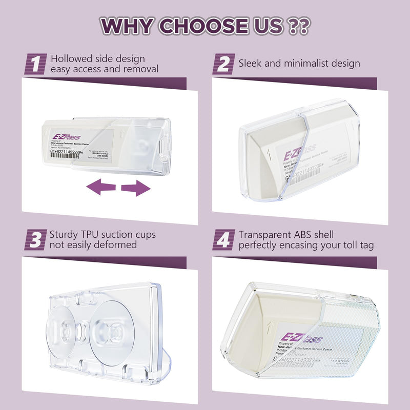 EZ Pass Holder for Windshield, Toll Pass Transponder Holder with Suction Cups for EZ Pass Mini/iPass 1 Pack