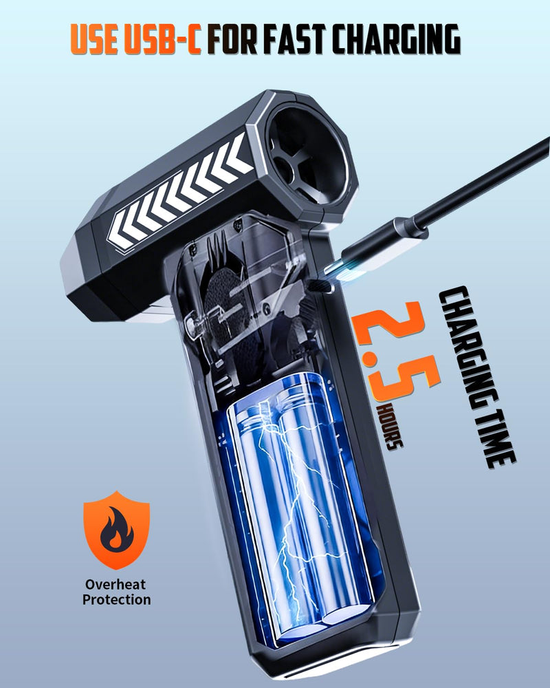 Compressed Air Duster, 150,000RPM 4-Gear Adjustable Super Power Air Blower Electric Air Duster with LED Light,One-tap Booster with 8000mAh Rechargeable Battery for PC, Keyboard, Car, Home Cleaning Jet Black