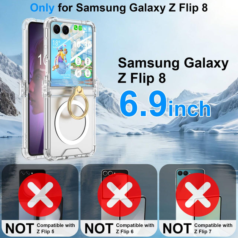 Galaxy Z Flip 8 Case with Screen Protector Hinge Protection Clear for Samsung Flip 8 Case with Kickstand Protective Cover for Samsung Galaxy Z Flip 8 5G (2026) - Clear with Masafe