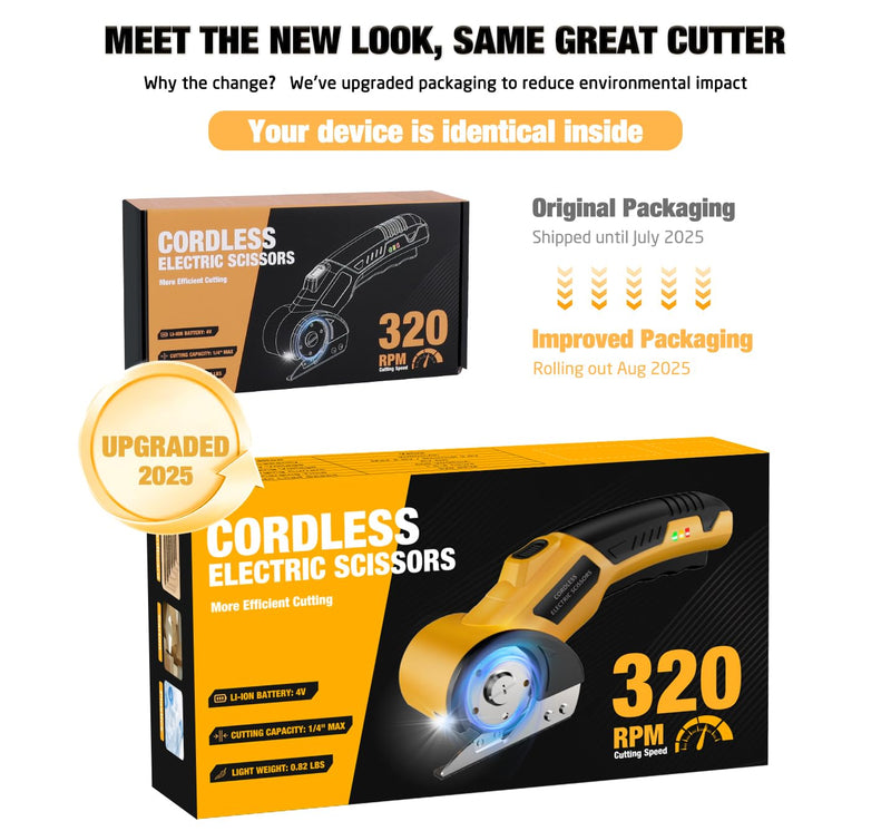 Cordless Electric Scissors,4V Rechargeable Cardboard Cutter Heavy Duty Scissor with Safety Lock & LED Light for Box Carpet Plastic Fabric(Yellow)