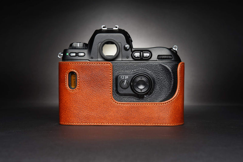 F100 Case, Handmade Genuine Real Leather Half Camera Case Bag Cover for Nikon F100 Camera With Hand Strap (LavaBrown) LavaBrown