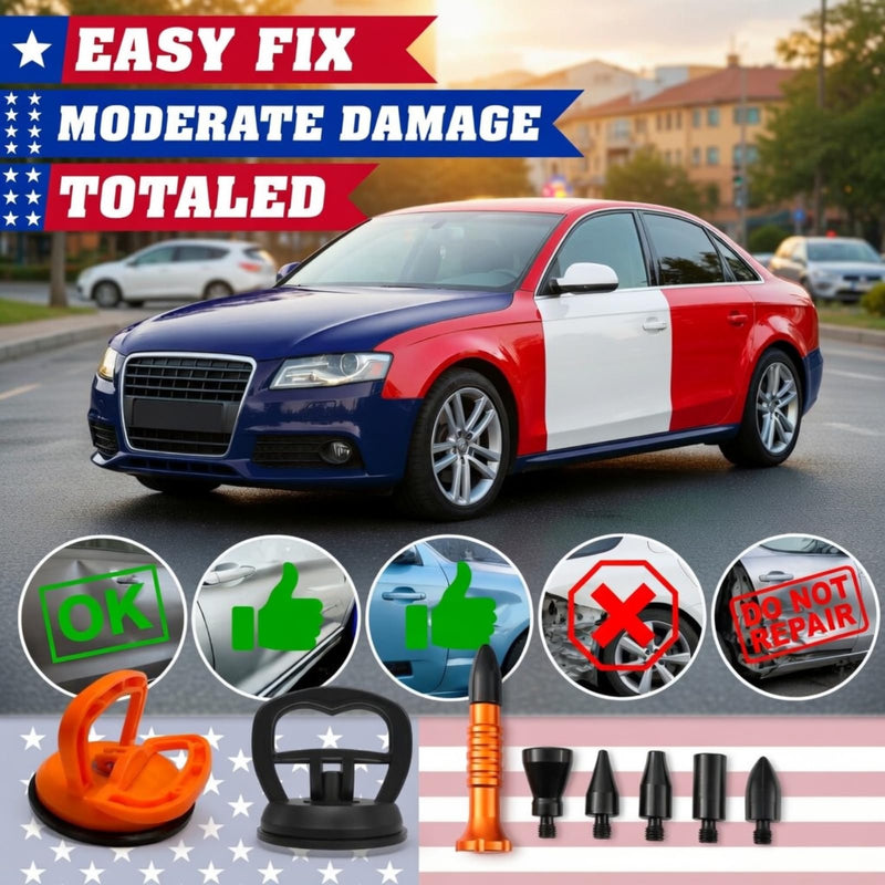 12-in-1 Paintless Dent Repair Kit & Screen Opening Tools - Rubber Hammer, Stainless Steel Tap Down Pen with 9 Heads + 2 LCD Suction Cups for Car Dent Removal, Smartphone Tablet Laptop Screen Repair