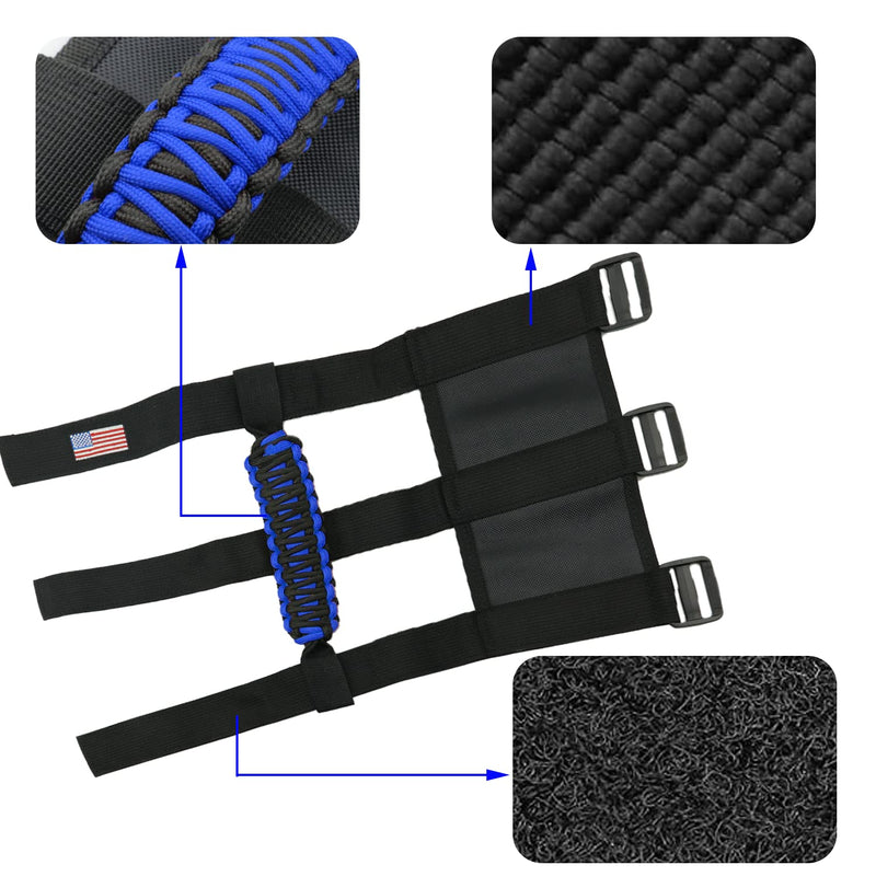4 X Roll Bar Grab Handles Grip Handle Compatible with Jeep Wrangler JLU JK JKU TJ YJ LJ JT JL & Gladiator JT 1955-2022 UTV & ATV(Blue) Flag Pattern Blue