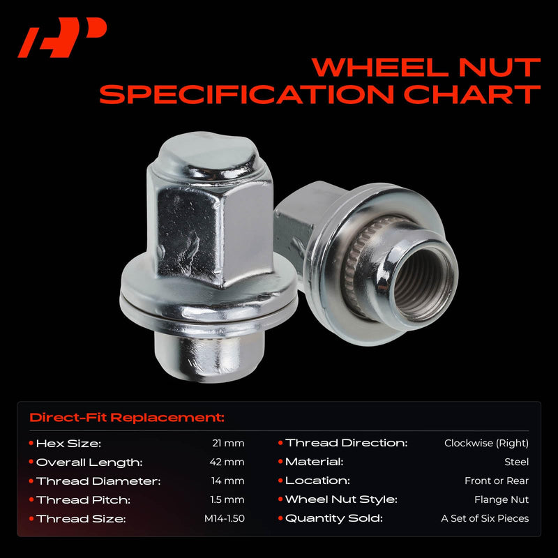 A-Premium Wheel Lug Nuts Compatible with INFINITI QX56 2011-2013 QX80 2015-2022 Nissan Armada 2017-2022 Front or Rear 6-PC Set 6PCS