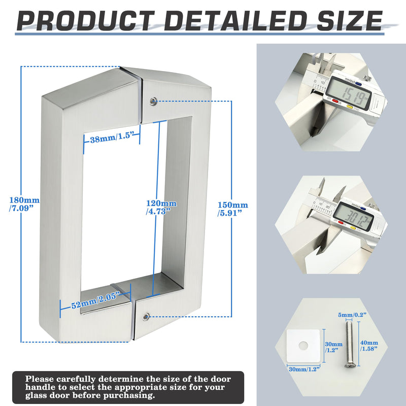 Alise 6" Shower Door Handle,Sliding Door Handles,Push Pull Glass Door Handle, Square Back to Back Shower Doors Handle, SUS304 Stainless Steel Shower Doors Hardware Replacement,Brushed Nickel 6 Inch Brushed Nickel