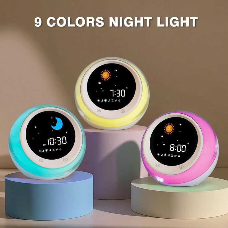 iHoo Toddlers Sleep Training Clock, Kids Alarm Clock with Night Light & Nap Timer, Ok to Wake Clock for 2-9 Years Girls Boys White