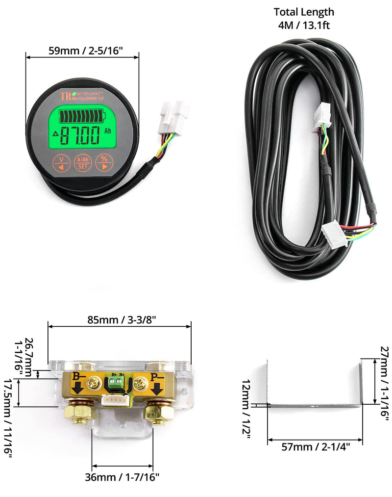  [AUSTRALIA] - QWORK Battery Monitor Voltmeter Ammeter, Voltage Range 8V-80V and up to 500A, Voltage Current Meter with 13 ft Custom Cable 8-80V 0-350A