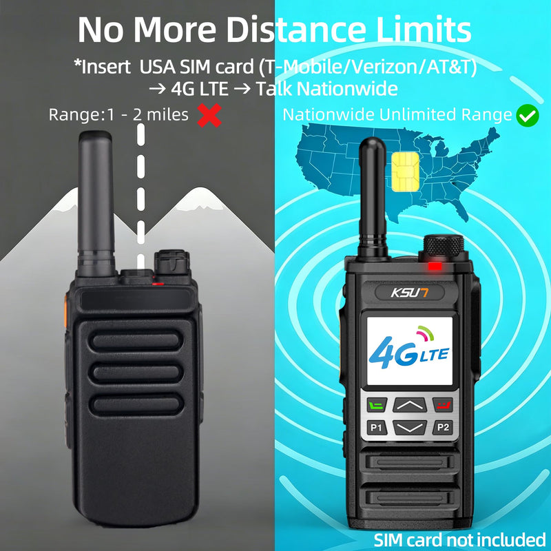 KSUN 4G PoC Walkie Talkie,US Unlocked Smart Radio with Zello | Android 8.1 OS,WiFi & Bluetooth.Real Push-to-Talk via Zello App.Rugged design for construction,truck fleets,outdoor teams.