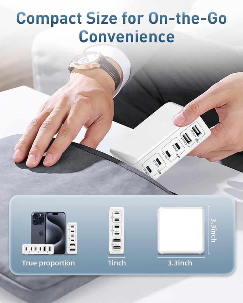 MSTJRY Charging Station for Multiple Devices : 130W 6 Port GaN Fast USB C Charger Station, Compact Multi Port PD 65W 45W Charger for iPhone 16 15/14/13 White
