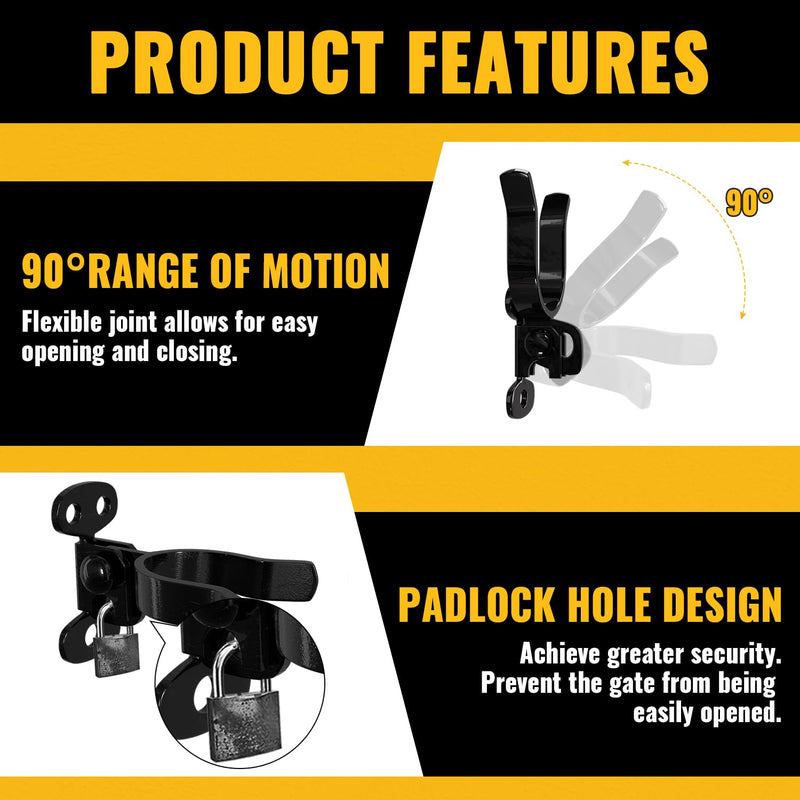 VIVIDA 1-7/8" Black Wall Mount Latch, Chain Link Flat Back Gate Latch for 1-7/8" Gate Frame, Mounts to Wooden Fence Post or Wall, Black Chain Link Fence Parts, 2 PCS 1-7/8" (2 PCS)