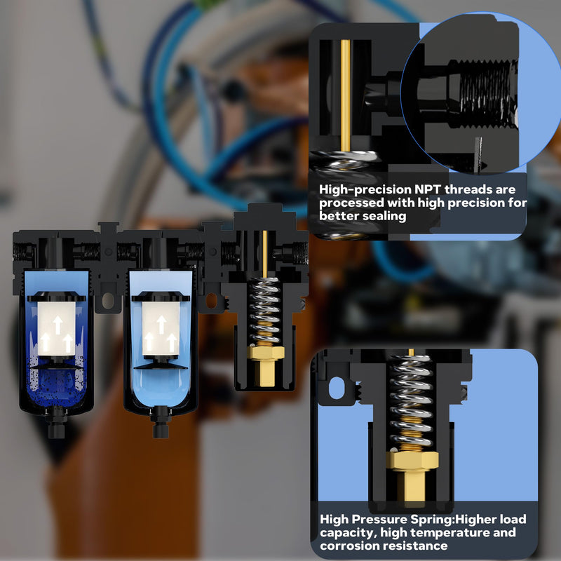 NEWPO 3/8'' NPT Air Drying System,Double Compressed Air Regulator with Metal Bracket,Air Pressure Regulator Combo 5&5 Micron Filter Cartridge