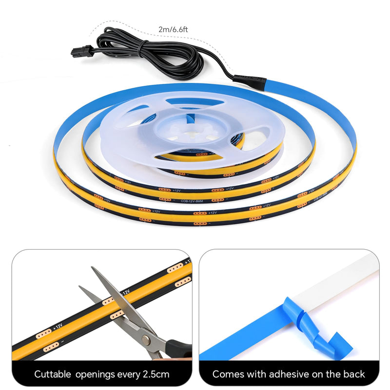 6-in-1 Black PCB COB LED Strip Light,12V Touch Dimable LED Recessed Lighting Kit,3.3Ft Self-Adhesive Under Cabinet Lighting 3000K with 36W Adapter for Wood Slat Wall Panels, Headboards, Cabinet,Shelf Warm White-3000K 6 Roll 3.3Ft