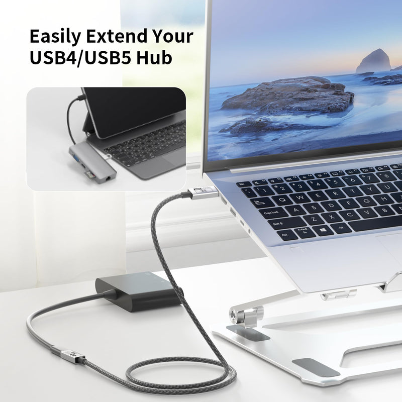 Long USB C Extension Cable 10FT Compatible with Thunderbolt 5,40Gbps Data & 240W Charging, 8K@120Hz Video for Display, Type C Male to Female Extender for Thunderbolt 4/3 /SSD/USB Hub/Dock