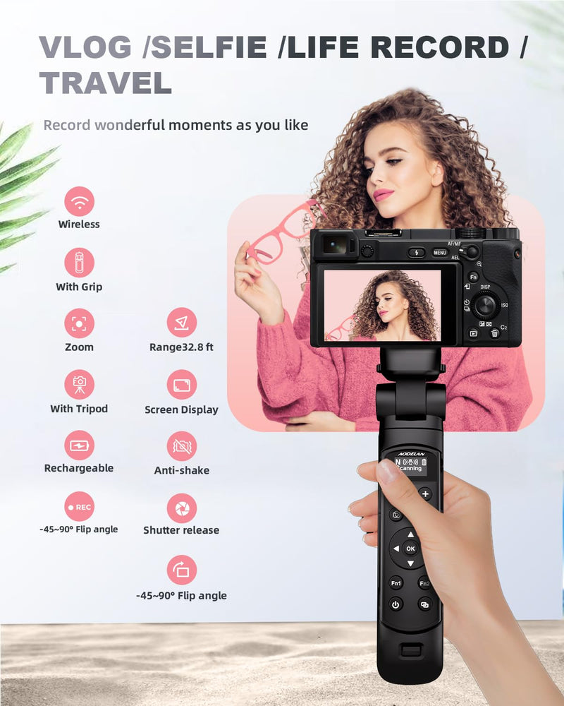 for Nikon Tripod with Rechargeable Remote Control - Aodelan Wireless Shooting Grip with OLED Screen Mini Tripod for Vlogging for Nikon Z6III,Z30,Z50,Z50II,Zfc,Zf,Z6II,Z7II,Z5,Coolpix A1000,B600,P1000