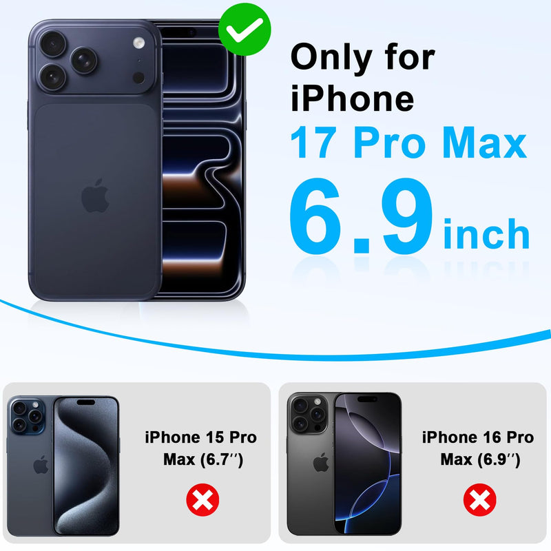 2 in 1 Case for iPhone 17 Pro Max with Belt Clip Defender, Heavy Duty Shockproof Holster with 360 Rotating Kickstand, (6.9" Black)